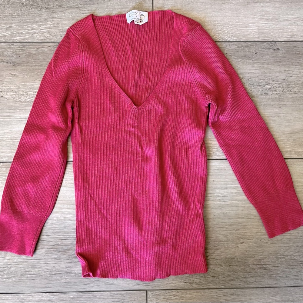Women's Sofia Vergara Ribbed Fitted V-Neck Sweater Size XXS